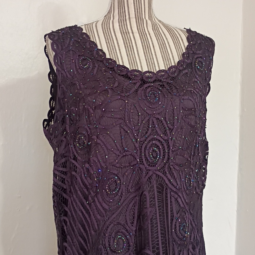 SOULMATES Vintage 2 PC Purple 100% Silk Soutache Beaded Formal Gown w Jacket 2x - Picture 11 of 16